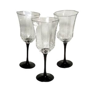 Luminarc France Black Stem Octagonal Water Wine Glasses Set of 3